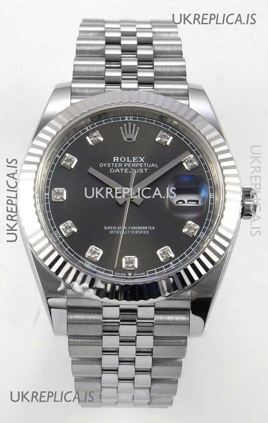 Datejust Super Clone 126334 Grey Diamonds Dial 41MM FREE SPRUNG MVMNT 3235 Watch 