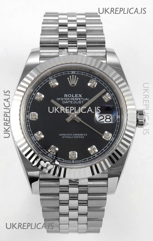 Datejust Super Clone 126334 Black Diamonds Dial 41MM FREE SPRUNG MVMNT 3235 Watch 