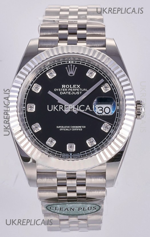 Datejust Super Clone 126334 Black Diamonds Dial 41MM FREE SPRUNG MVMNT 3235 Watch 
