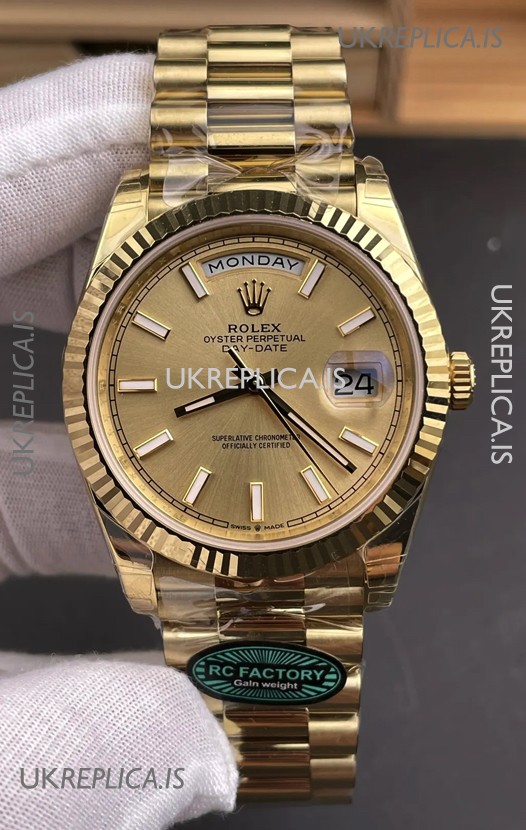 Rolex Day Date 228238 Yellow Gold in Gold Stick Dial Super Clone Watch 