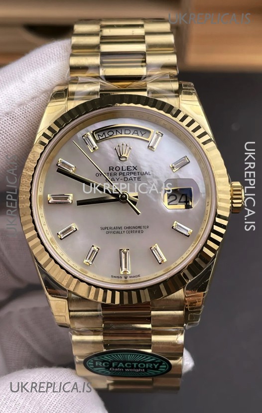 Rolex Day Date 228238 Yellow Gold in Pearl Dial Super Clone Watch 
