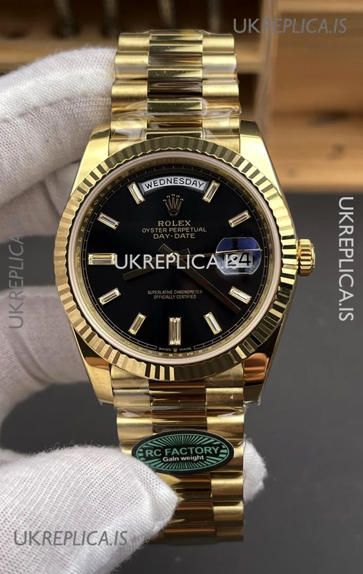Rolex Day Date 228238 Yellow Gold Black Crystal Dial Super Clone Watch 