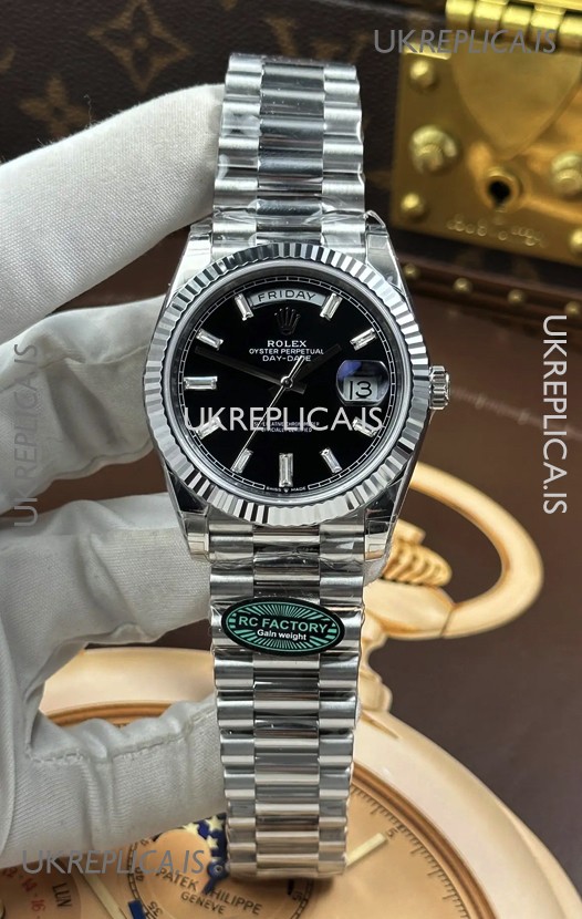 Rolex Day Date 228236 Stainless Steel Black Crystal Dial Super Clone Watch 