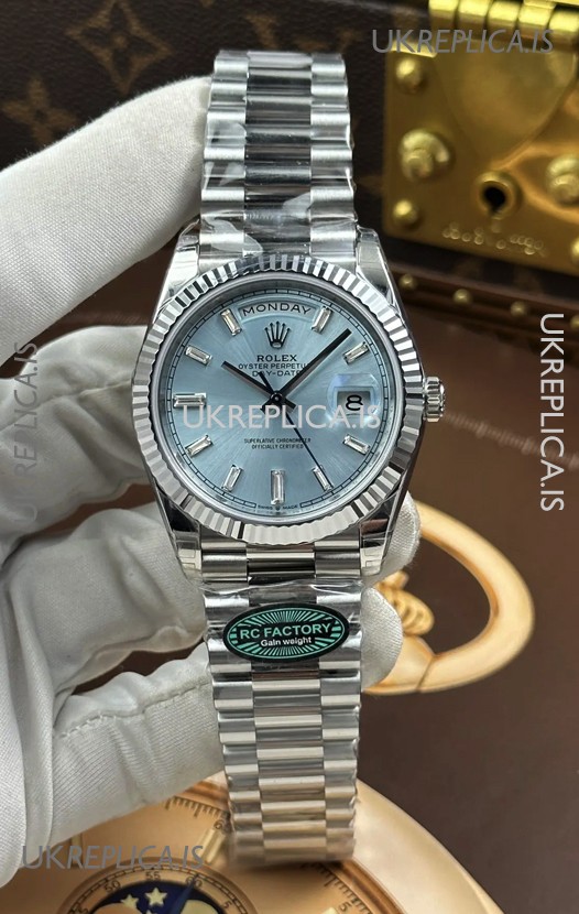 Rolex Day Date 228236 Stainless Steel ICE Blue Crystal Dial Super Clone Watch 
