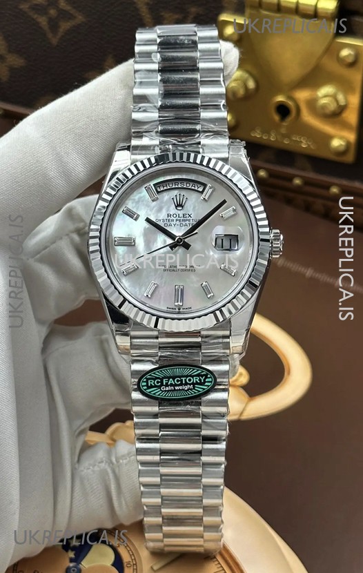 Rolex Day Date 228236 Stainless Steel Pearl Crystal Dial Super Clone Watch 
