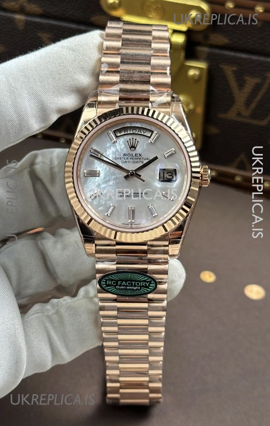Rolex Day Date 228236 Rose Gold Pearl Dial Super Clone Watch 