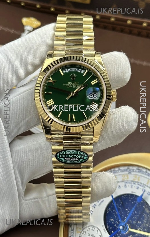 Rolex Day Date 228238 Yellow Gold Green Roman Dial Super Clone Watch 