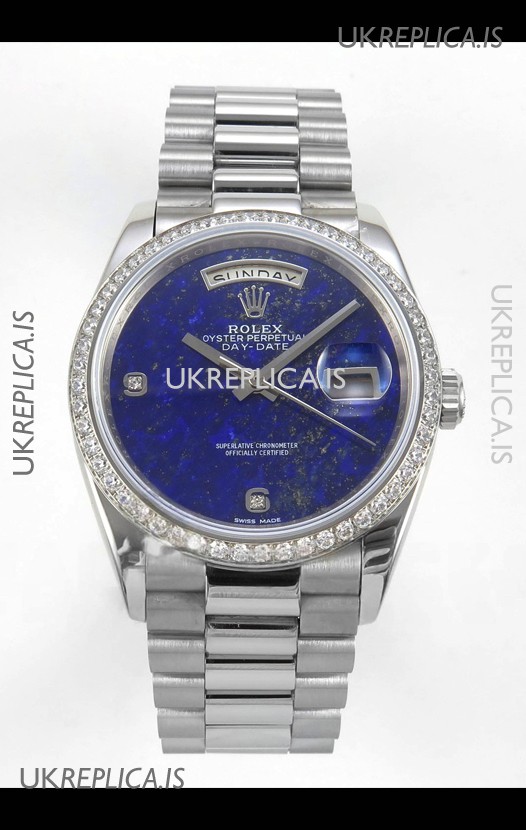 Rolex Day Date Blue Lapis Dial Diamonds Bezel 36MM Swiss Replica Watch 