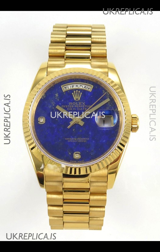 Rolex Day Date Yellow Gold Blue Lapis Dial 36MM Swiss Replica Watch 