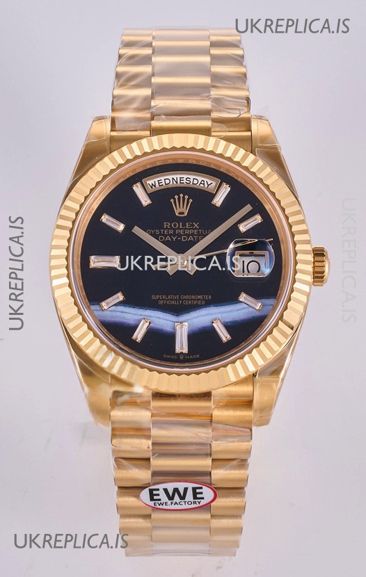 Rolex Day Date Yellow Gold Custom Black Dial 40MM Super Clone Watch 