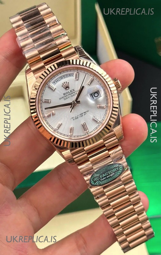 Rolex Day Date 228236 Rose Gold Sunburst Steel Dial Super Clone Watch 