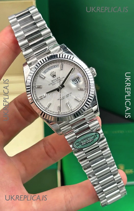 Rolex Day Date 228236 Stainless Steel Sunburst Crystal Dial Super Clone Watch 