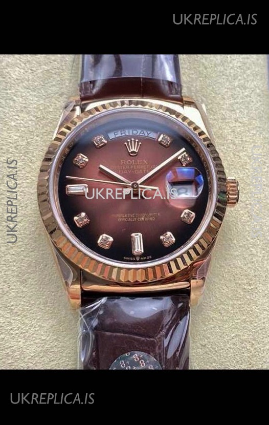 Rolex Day Date 128235 Rose Gold Brown Ombre Dial Super Clone Watch 