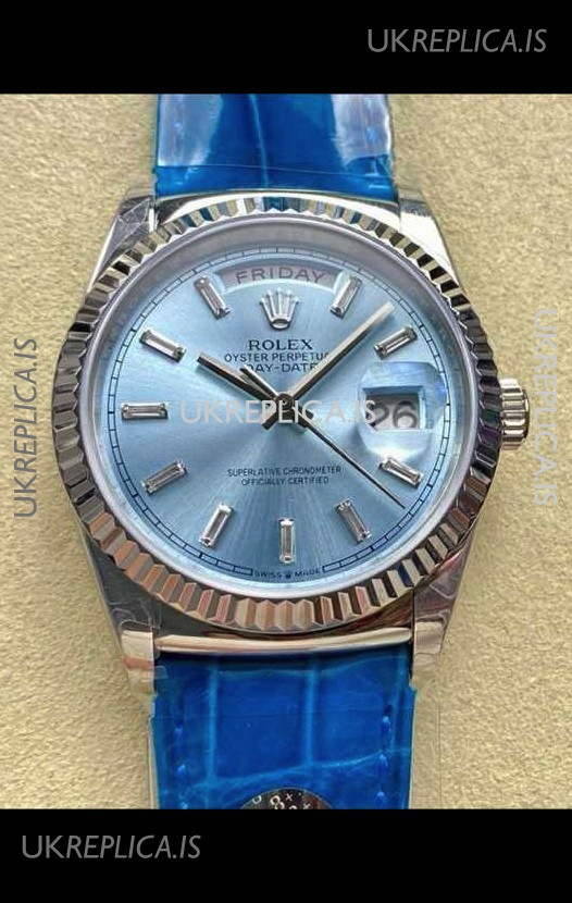 Rolex Day Date 128236 Stainless Steel ICE Blue Crystal Dial Super Clone Watch 
