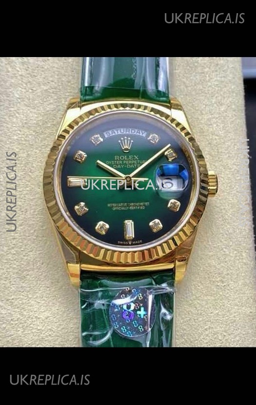 Rolex Day Date 128238 Yellow Gold Green Ombre Diamonds Dial Super Clone Watch 