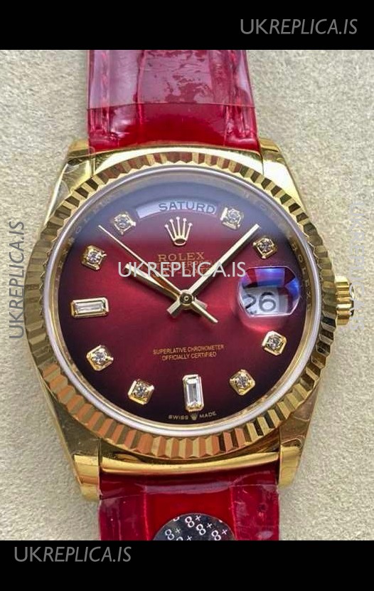 Rolex Day Date 128238 Yellow Gold Red Ombre Diamonds Dial Super Clone Watch 
