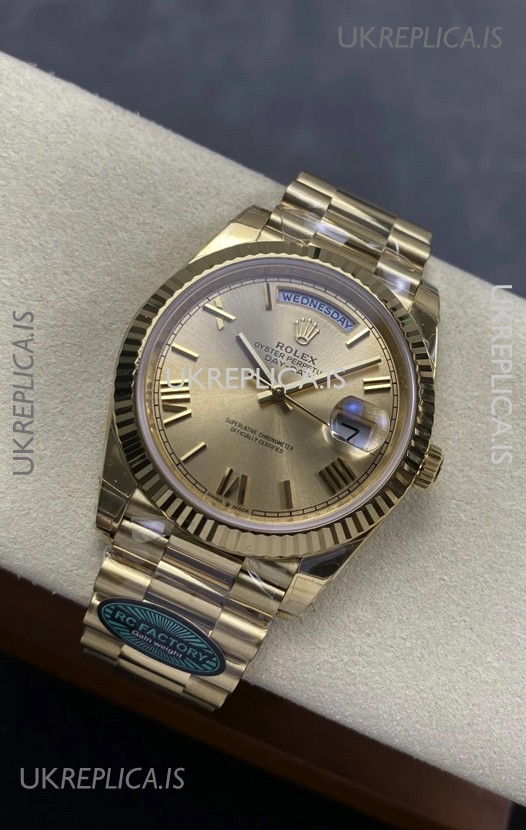 Rolex Day Date 228238 Yellow Gold in Gold Roman Dial Super Clone Watch 