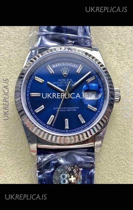Rolex Day Date 128236 Stainless Steel Blue Crystal Dial Super Clone Watch 