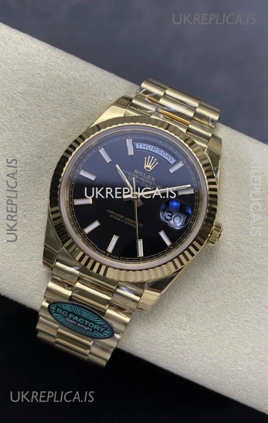 Rolex Day Date 228238 Yellow Gold Black Dial Super Clone Watch 