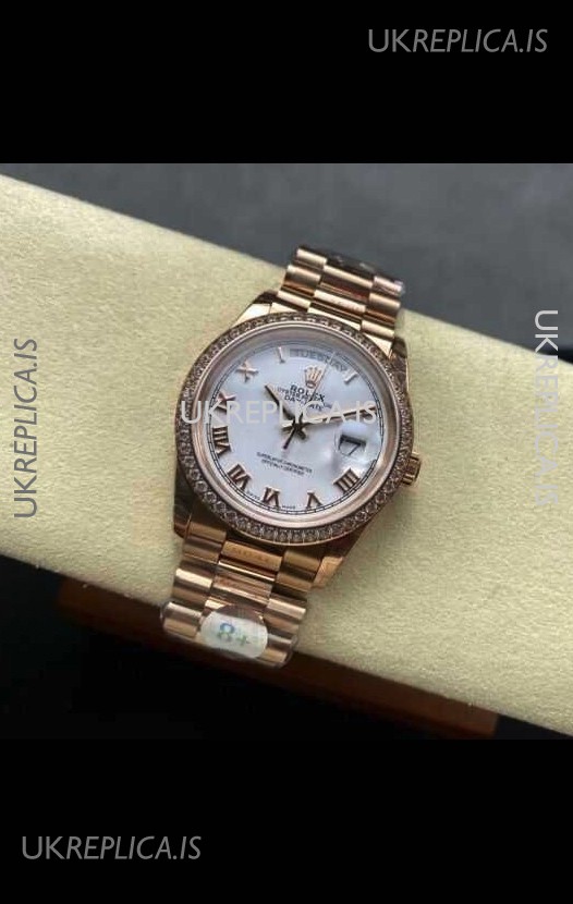 Rolex Day Date 128345RBR Rose Gold White Dial Super Clone Watch 