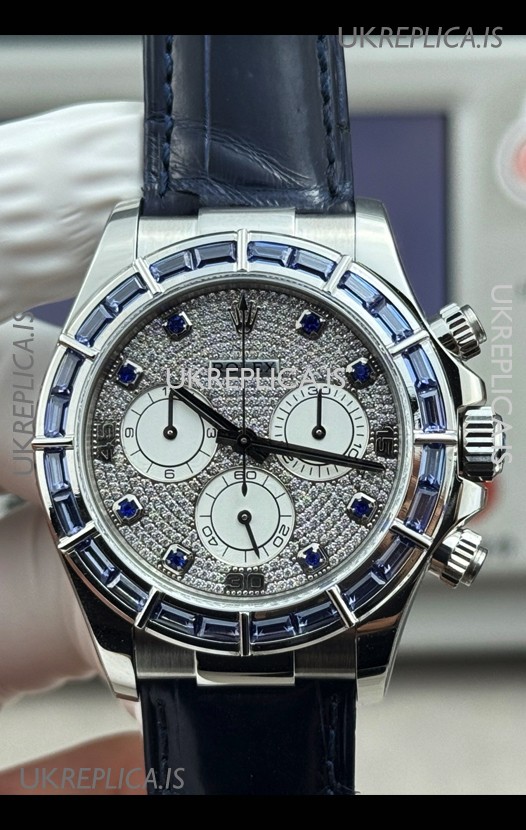 Rolex Daytona 116589SALV FREE SPRUNG MVMT White Gold Diamonds Dial Super Clone Watch 