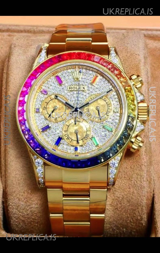 Rolex Daytona 116568 Rose Gold Moissanites Paved Dial Super Clone Watch 