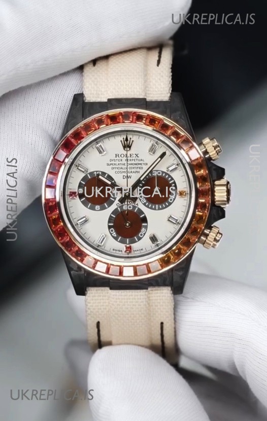 Rolex Daytona DiW Carbon Casing Rainbow Sapphires Super Clone Watch 