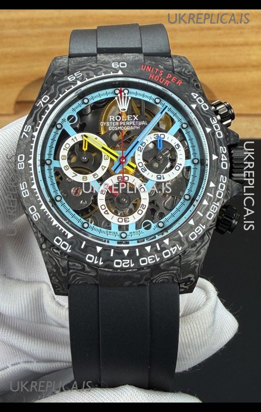 Rolex Daytona DiW Skeleton Carbon Casing Oysterflex Super Clone Watch 