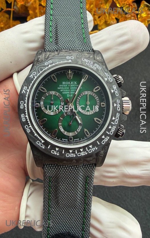Rolex Daytona DiW Black Carbon Fiber Green Dial Super Clone Watch 
