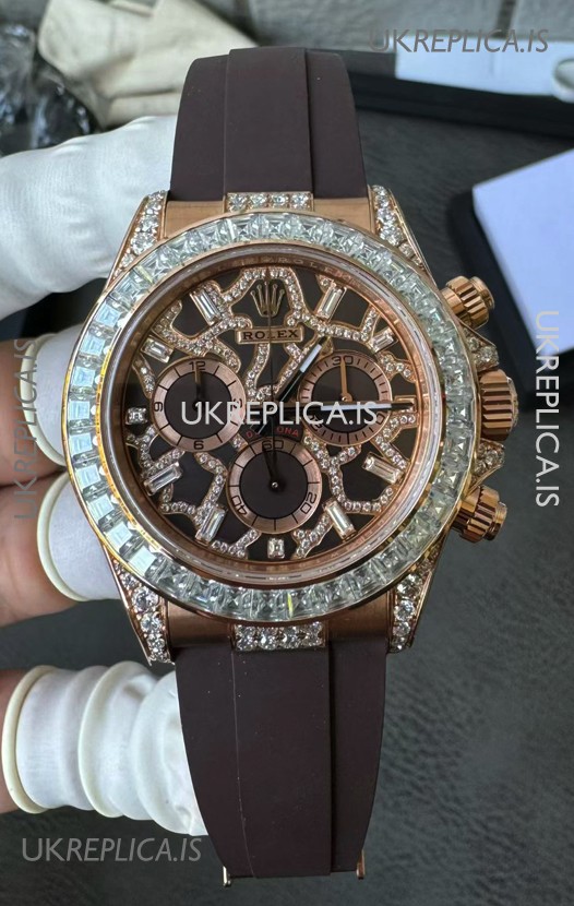 Rolex Daytona 126555TBR Giraffe Rose Gold Chestnut Brown Moissanites Dial Super Clone Watch