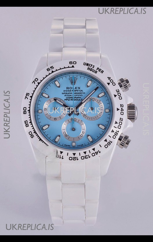 Rolex Daytona AET White Ceramic Blue Dial 4130 Movment Super Clone Watch 
