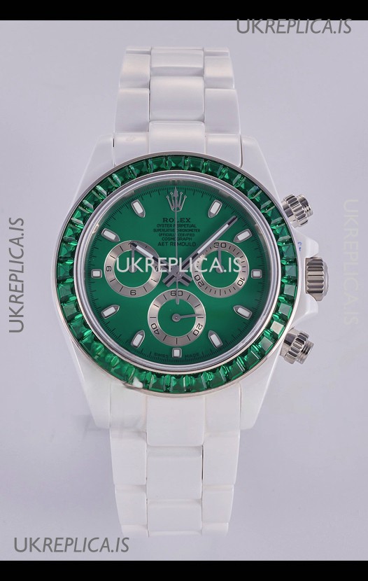 Rolex Daytona AET White Ceramic Green Dial 4130 Movment Super Clone Watch 