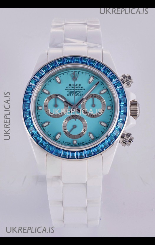 Rolex Daytona AET White Ceramic Blue Dial 4130 Movment Super Clone Watch 