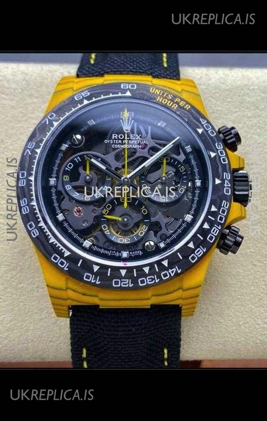 Rolex Daytona Yellow TPT Casing Skeleton Dial Nylon Strap Super Clone Watch 
