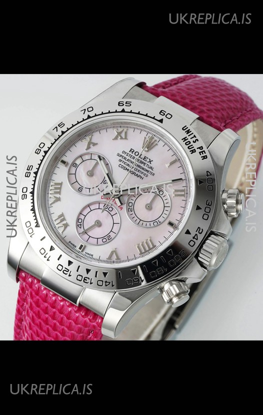 Rolex Daytona 116519 Stainless Steel Pink Pearl Leather Strap Super Clone Watch