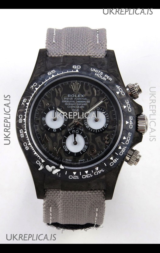 Rolex Daytona DiW Black Carbon Arabic Numerals Super Clone Watch 