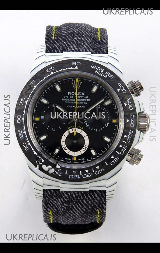 Rolex Daytona DiW White Carbon Black Dial Super Clone Watch 