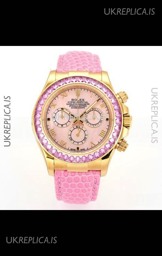 Rolex Daytona 116568 Yellow Gold 4801 Movement Sapphires Pearl Dial Super Clone Watch 