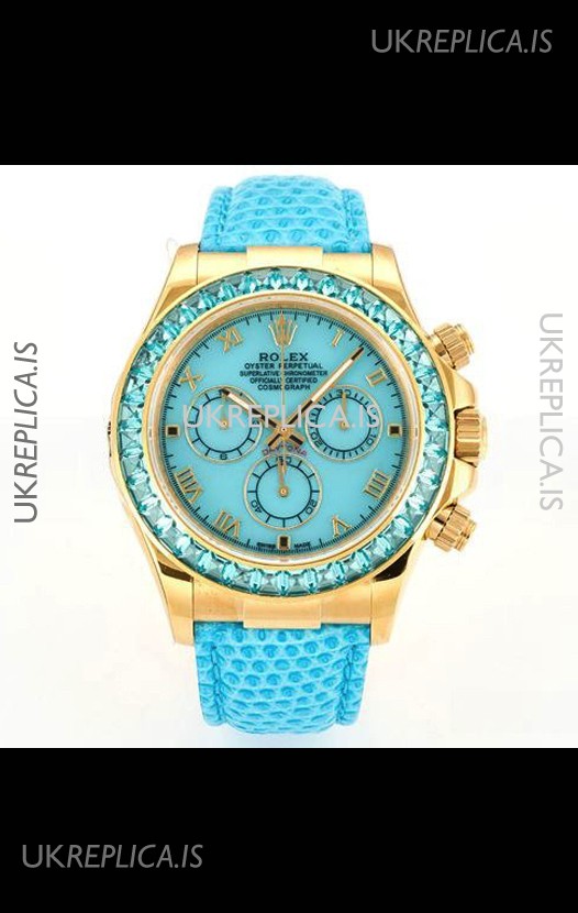 Rolex Daytona 116568 Yellow Gold 4801 Movement Sapphires Blue Dial Super Clone Watch 