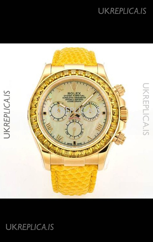 Rolex Daytona 116568 Yellow Gold 4801 Movement Sapphires Yellow Dial Super Clone Watch 