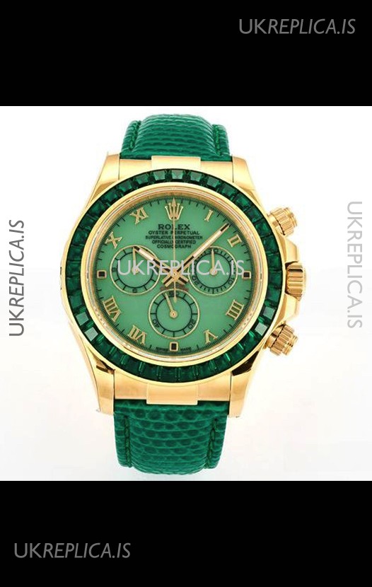 Rolex Daytona 116568 Yellow Gold 4801 Movement Sapphires Green Dial Super Clone Watch 