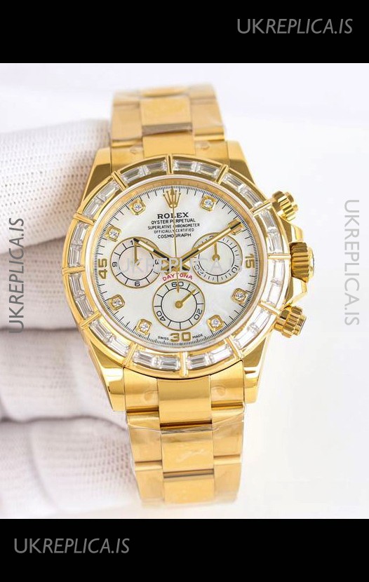 Rolex Daytona 116519 Yellow Gold White Pearl Dial Super Clone Watch 