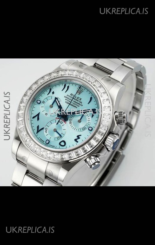 Rolex Daytona 116519 Stainless Steel Ice Blue Arabic Dial Super Clone Watch 