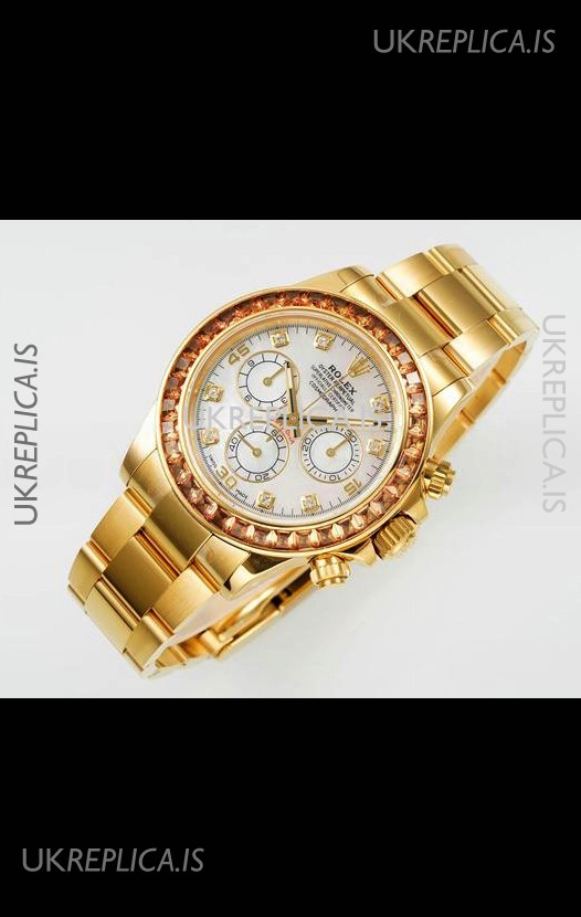 Rolex Daytona 116519 Yellow Gold Pearl Dial Super Clone Watch 