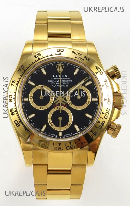 Rolex Daytona 126508 Yellow Gold Black Dial FREE SPRUNG MVMT Super Clone Watch 