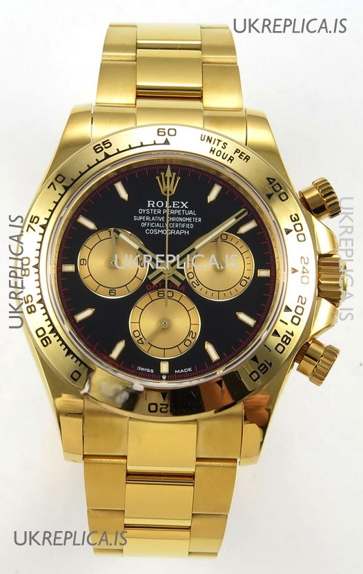 Rolex Daytona 126508 Yellow Gold Black Dial FREE SPRUNG MVMT Super Clone Watch 