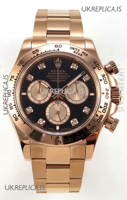 Rolex Daytona 126505 Rose Black Diamonds Dial FREE SPRUNG MVMT Super Clone Watch 
