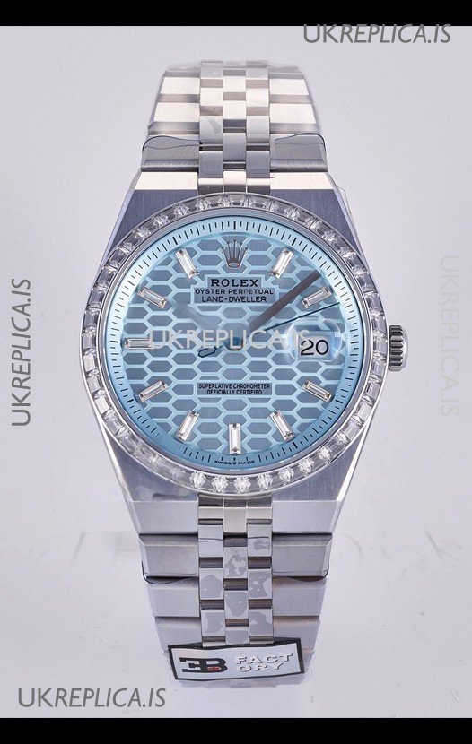 Rolex Land-Dweller 127336 Ice Blue Honeycomb Diamonds 40MM Super Clone Watch 