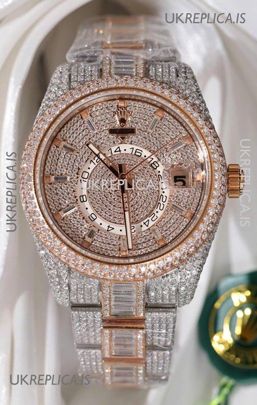 Rolex Sky-Dweller REF #m336934 Rose Gold moissanite Iced Out Swiss Replica Watch 