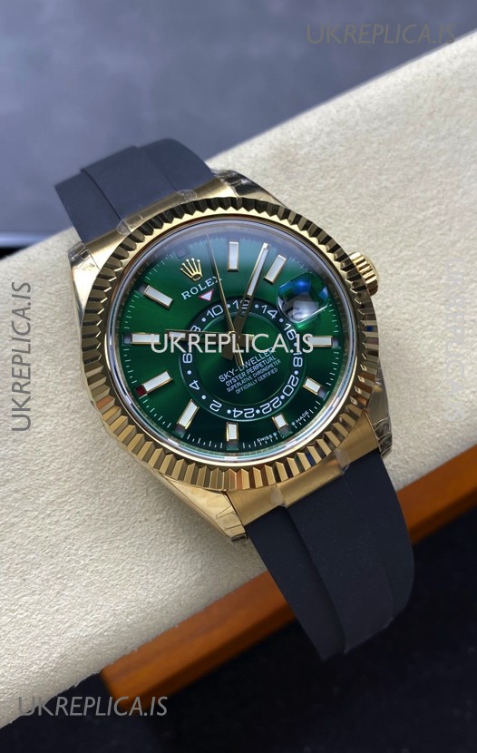Rolex Sky-Dweller REF# 336238 Green Dial Rubber Strap Super Clone Watch 